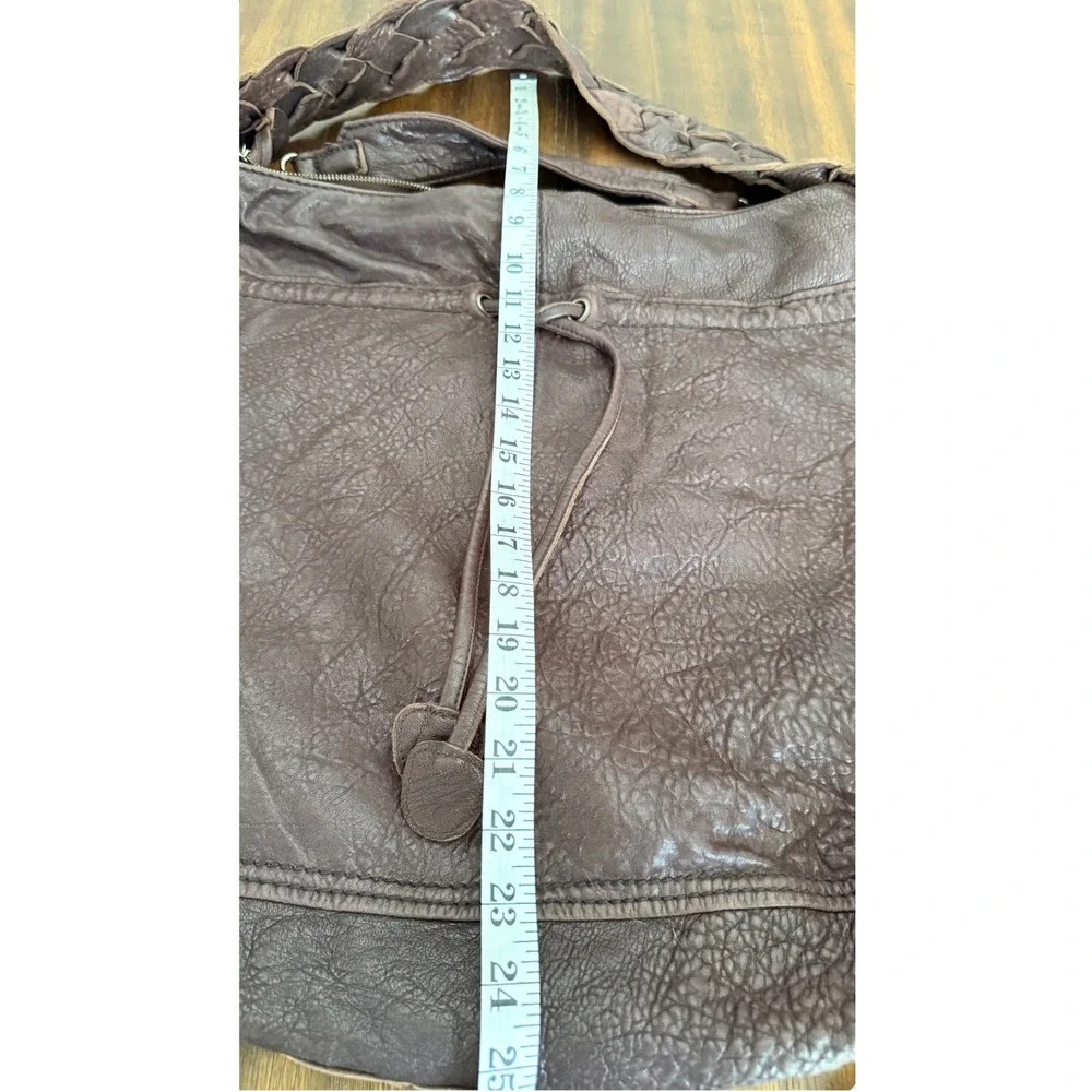Vintage y2k Monserat De Lucca Brown Pebbled Leather Braided Strap Slouchy Bag